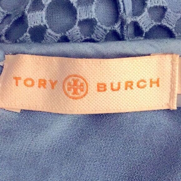 Tory Burch Blue Crescent Guipure Lace Short Sleeve Top - Picture 9 of 12